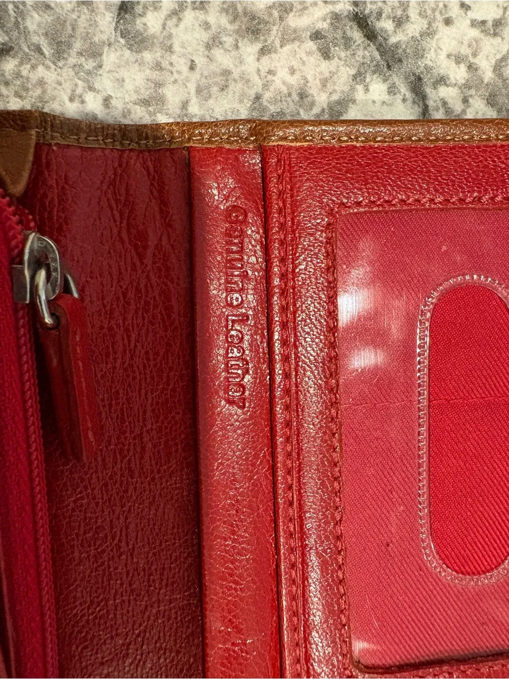 Tusk Bifold Caramel and Red Leather Wallet